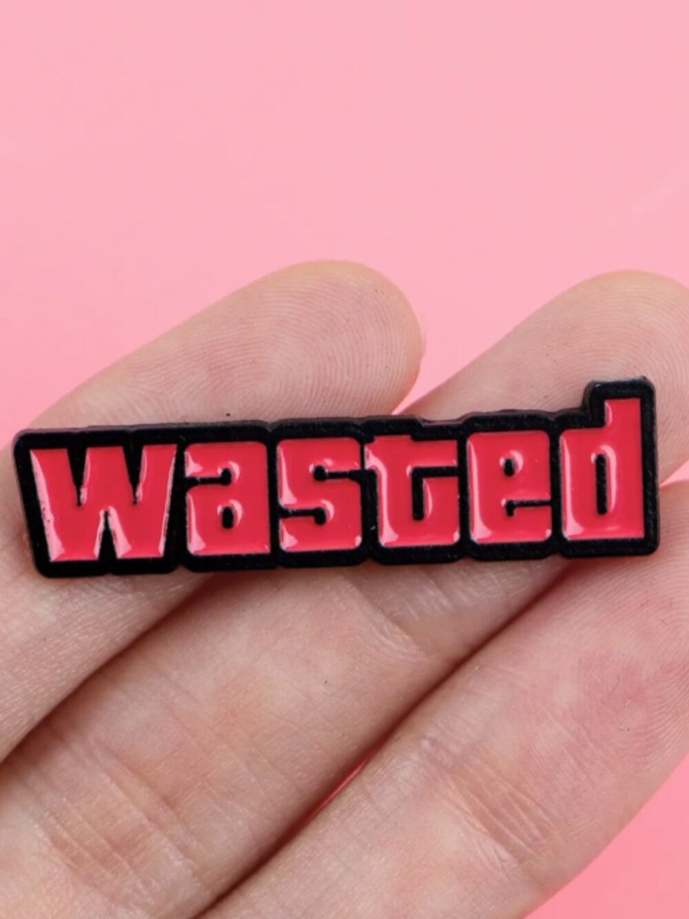 “Wasted” Gaming Inspired Enamel Pin | Retro Game Over Style | Red Black Pin